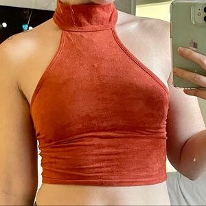 Suede High Neck Crop Top